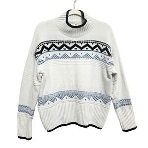 Christian Siriano Snowflake Fair Isle Sweater Sz M Beige w/Blue & Black Colorway